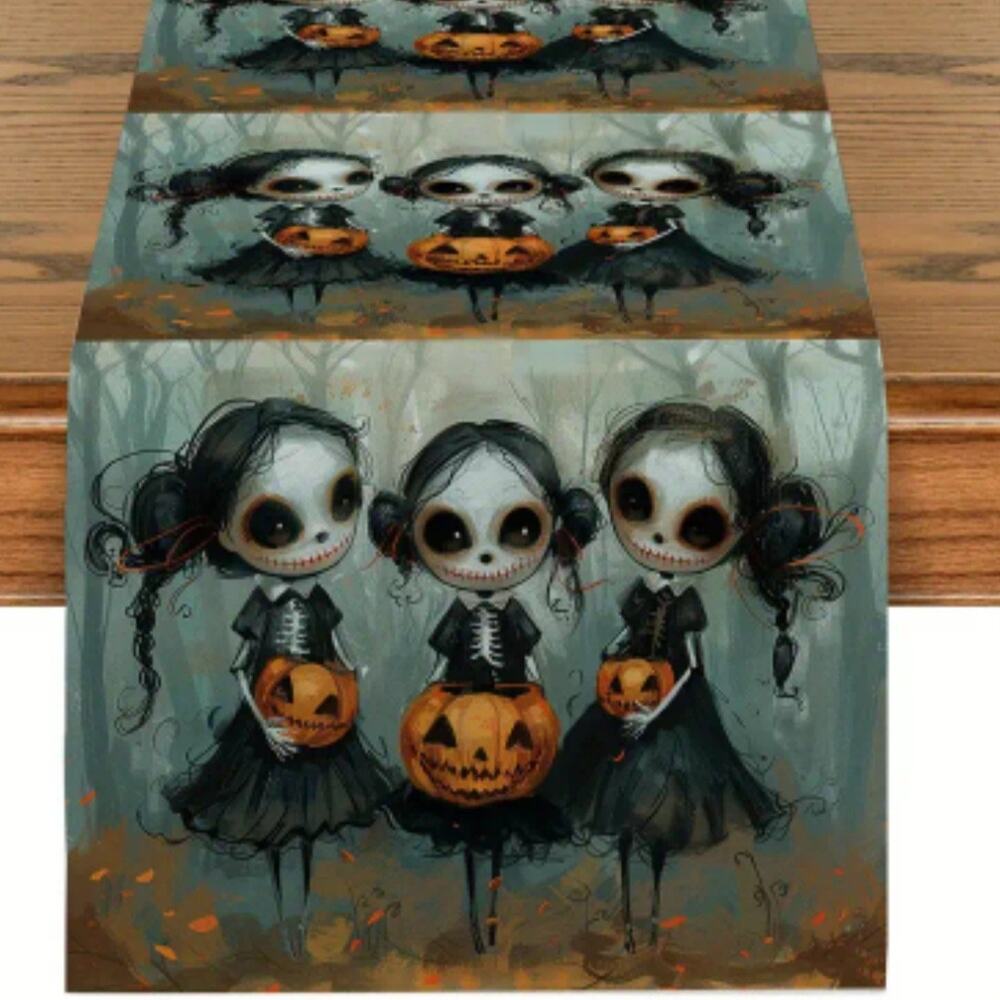 Spooky Table Runner 13"×72" Creepy Witchy Girls Coven Halloween Goth Witchcore